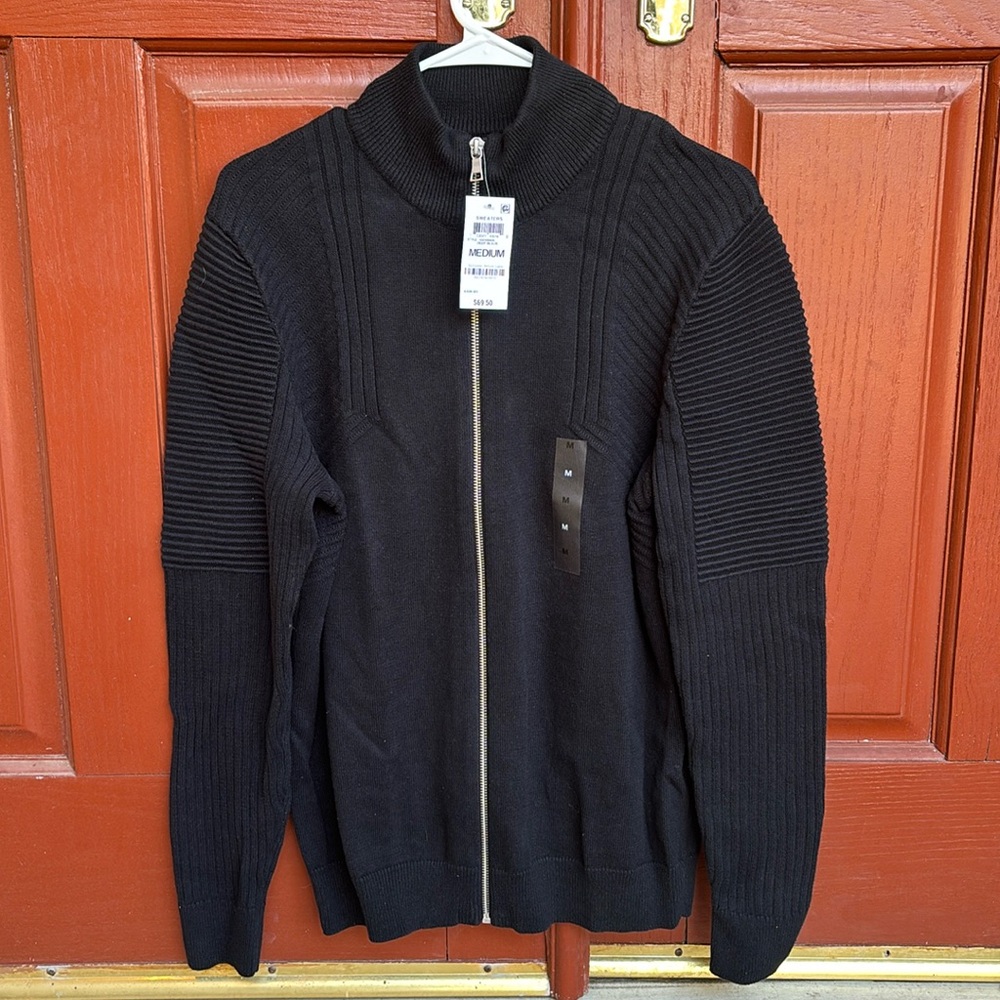 INC International Concepts Men’s Full Zip Sweater, Size M. “Deep Black.” NWT